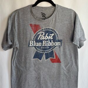 Pabst Blue Ribbon Gray Vintage Y2K Graphic Tee - Men's Short Sleeve Size M